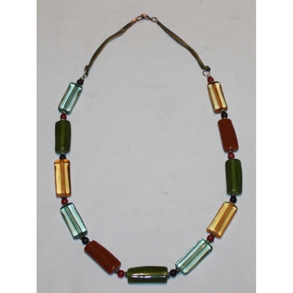 VTG 26" single strand necklace‎ acrylic lucite cylindrical beads fall colors